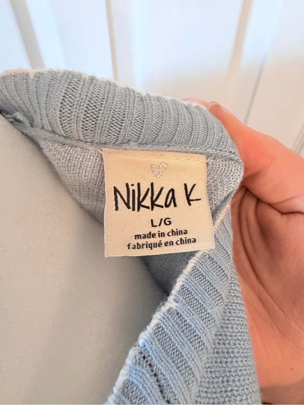 Women's Light Blue Crewneck Sweater with White Bow Detail - Picture 4 of 5